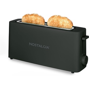 image:imageNostalgia Slim 2Slice Toaster  Wide Slot  SpaceSaving Design  Adjustable Browning Dial  10inch Long Slot Fits 2 Slices of Bread or Bagel Halves  Dropdown Crumb Tray  BlackberryBlack