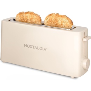 image:imageNostalgia Slim 2Slice Toaster  Wide Slot  SpaceSaving Design  Adjustable Browning Dial  10inch Long Slot Fits 2 Slices of Bread or Bagel Halves  Dropdown Crumb Tray  BlackberryOatmeal