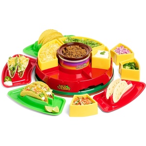 image:imageNostalgia Taco Tuesday Heated Lazy Susan Taco Bar Serving Set for a Party with 4 Tortilla Holders Fondue Pot for Burritos Nachos and Fajitas  20 Oz  RedLazy Susan Red