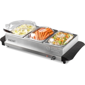 image:imageHomeCraft HCTSC15SS Stainless Steel 3Station 15Quart Oval Slow Cooker Buffet with Lid amp Spoon Rest Adjustable Heat Control Perfect for Parties Holidays Families15Quart Stainless Steel Buffet Cooker
