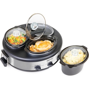 image:imageHomeCraft HCTSC15SS Stainless Steel 3Station 15Quart Oval Slow Cooker Buffet with Lid amp Spoon Rest Adjustable Heat Control Perfect for Parties Holidays Families15Quart Round Buffet Cooker