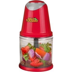 image:imageNostalgia Taco Tuesday 2Speed Chopper Perfect For Salsa Guacamole Dip Sauces Hummus Stainless Steel Blades 2Cup Capacity Red