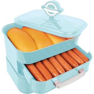 image:imageNostalgia Diner Style Hot Dog Steamer  8 Hot Dog and 4 Bun Capacity  Perfect for Breakfast Sausages Brats Vegetables or Fish  RedAqua