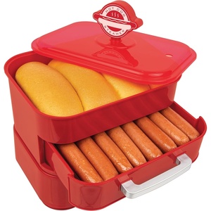 image:imageNostalgia Diner Style Hot Dog Steamer  8 Hot Dog and 4 Bun Capacity  Perfect for Breakfast Sausages Brats Vegetables or Fish  RedRed